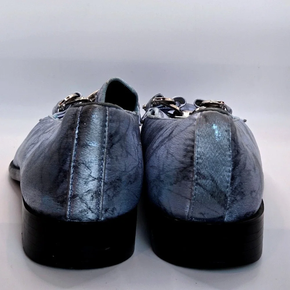 After Midnight Men's Marble Print Loafers Silver Chain Buckle Dress Shoes Size 8